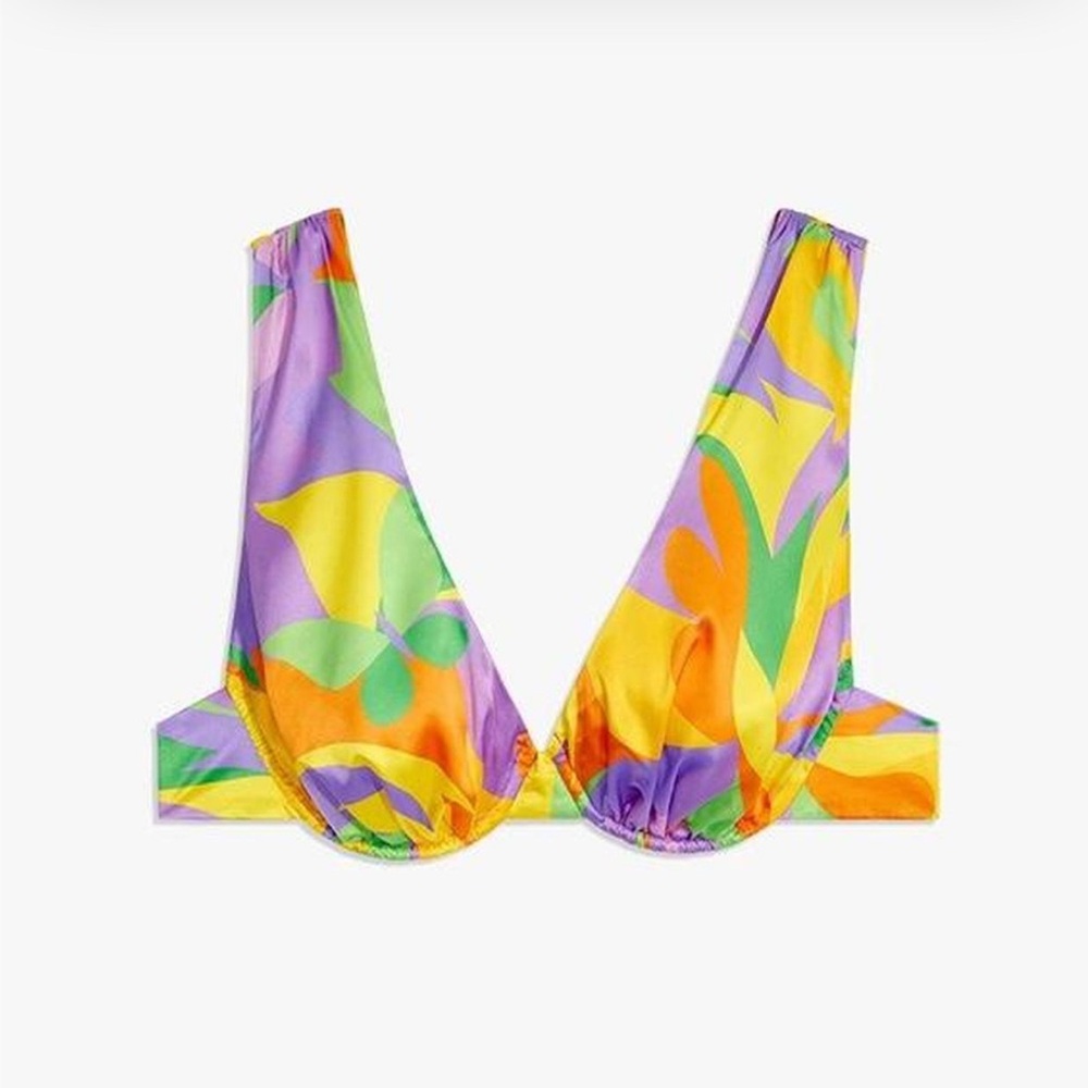 WeWoreWhat Danielle Bernstein Colorful Abstract Bikini Top Medium or Large
